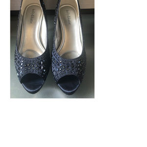 Kelly & Katie Navy Rhinestone Peep Toe Heels